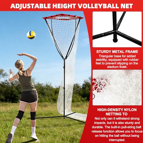Sweetone Volleyball Setter Training Net, Volleyball Training Equipment Adjustable Angle Height 7.5-13 Ft Indoor and Outdoor Volleyball Training Network for Serving, Spiking and Setting