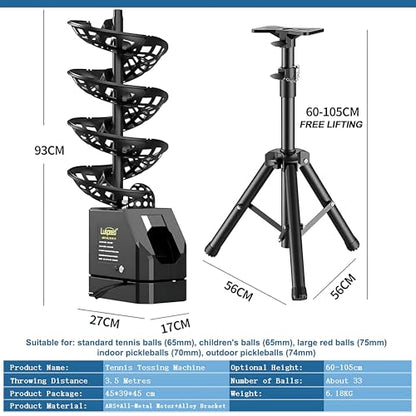 Remote Control Tennis Ball Machine & Launcher for Solo Practice | Customize Speed, Height, Angle (48° Oscillation) & Frequency | 33-Ball Capacity, for Beginners, Coaches, Clubs