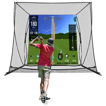 MOXOW 10 x 8 ft Golf Cage Practice Hitting Net with HD Simulator Screen - High-Impact Screen and Safety Structure Design for Indoor & Outdoor Golf Training