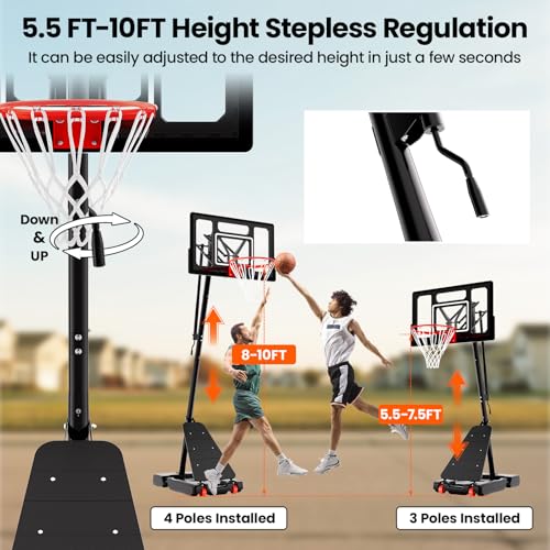BACKYARD BLITZ Basketball Hoop,40&44&48in Backboard Portable Basketball Goal System, 10FT Hand-Crank Adjustable Basketball Hoop Outdoor - size: 40in Backboard