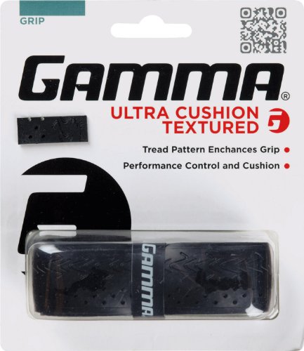 GAMMA Sports Tennis Racquet Ultra Cushion Replacement Grip – Contoured Multi Black with Textured Perforations for Enhanced Absorption, Comfort, and Control