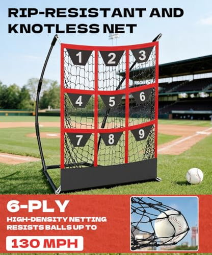 Queension 9 Hole Pitching Target Net with Strike Zone, Baseball Batting Net with Target Pockets, Pitching Net with Ground Stakes and Sandbags for Baseball Training - color: Black