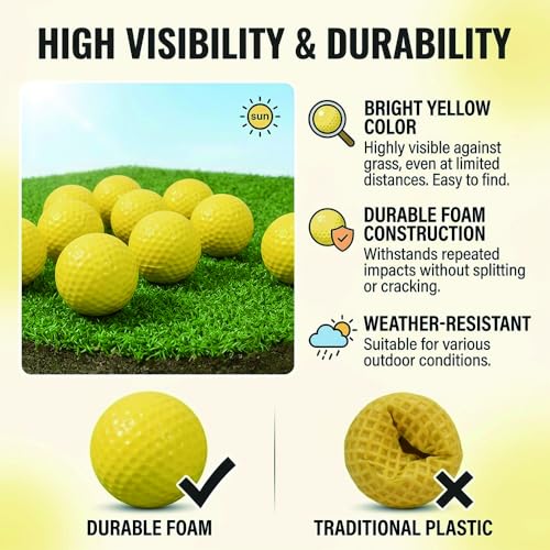 Foam Golf Practice Balls, 24 Pack, Soft, Realistic Feel, Limited Flight, for Indoor or Outdoor Training