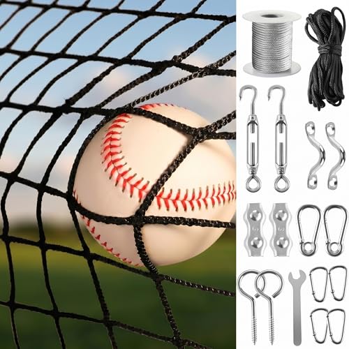 Baseball Softball Backstop Nets,Sports Net with 33ft Rope or Steel Hanging Kit, Nylon Nets Also for Basketball Soccer Lacrosse Hockey.