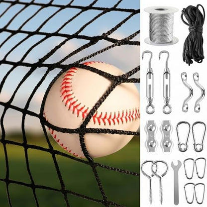Baseball Softball Backstop Nets,Sports Net with 33ft Rope or Steel Hanging Kit, Nylon Nets Also for Basketball Soccer Lacrosse Hockey. - size: 10x30 feet, style: With Steel Hanging Kit