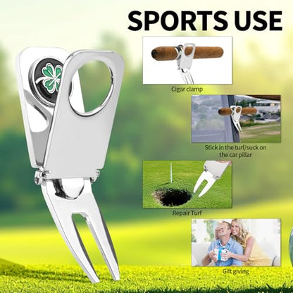 BOXOB Golf Cigar Clip, 3 in 1 Multi-Function Removable Replacement Magnetic Ball Marker Tool Metal Zinc Alloy Golf Cart Holder Divot Repair Tool for Man