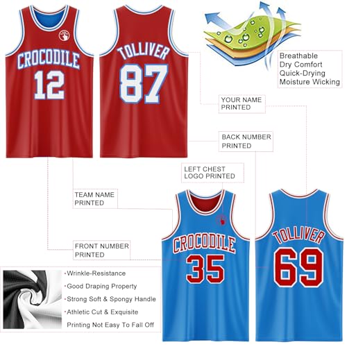 Custom Reversible Basketball Jerseys Men Youth, Personalized Sports Shirts Team Uniforms Printed Name Logo Number - color: Blue and Red