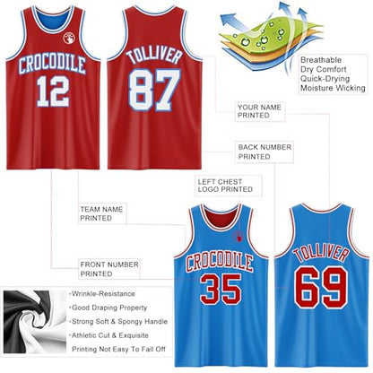 Custom Reversible Basketball Jerseys Men Youth, Personalized Sports Shirts Team Uniforms Printed Name Logo Number - color: Blue and Red
