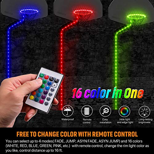 Waybelive LED Basketball Hoop Lights, Remote Control Basketball Rim LED Light, 16 Color Change by Yourself, Waterproof, Super Bright to Play at Night Outdoors, Good Gift for Kids