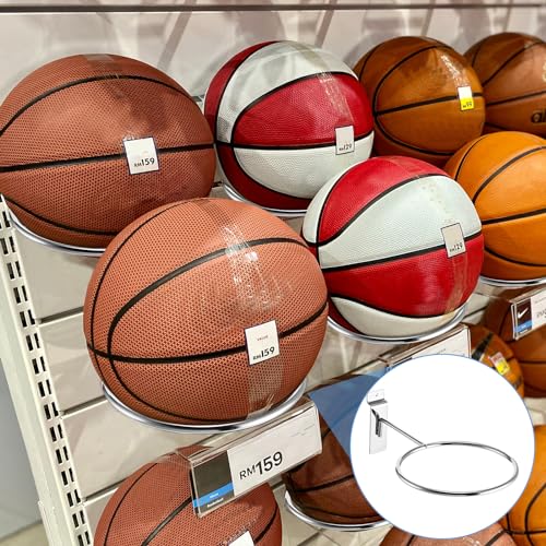 Gisafai 6 Pcs Basketball Holder Wall Mmount Slatwall Metal Ball Storage Multi Function Ball Holder Universal Basketball Display Rack for Sport Football Volleyball Soccer Display - color: Silver