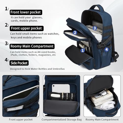 Wotony Military Tactical Backpack for Men Waterproof Daypack 3 Day Assault Pack Molle Bag with Water Bottle Holder - color: Blue, size: 30L