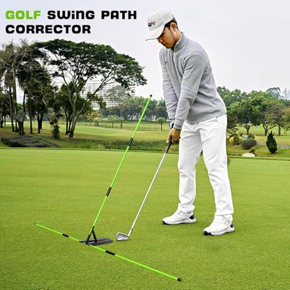 Golf Alignment Stick Trainer with Adjustable Swing Plane Guide, Full Swing Correction Training Aid for Men Women Beginners, Indoor Outdoor Golf Practice Tool