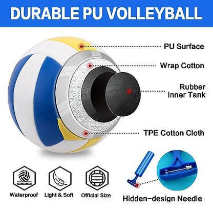 GOOX 4 Square Volleyball Net Game Set, 14 FT 4-Way Volleyball Net for Backyard Beach Lawn, Portable Four Square Volleyball Net for Adults & Youths with Vollyball, Pump, Carry Bag - color: red and blue