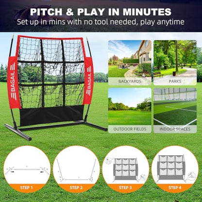 BAGAIL Baseball and Softball Pitching Net, 9 Pocket Pitching Net, Portable Pitching Target Net for Backyard with Carry Bag