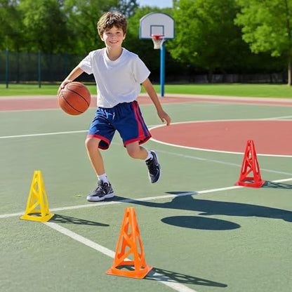 24 Pack Soccer Cones, 9 Inch Agility Cones for Soccer, Football, Basketball, Cones for Sports Training, Speed & Agility Drills, Field Marking Equipment