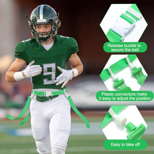 Hungdao 10/12 Players Flag Football Belts and Flags Adjustable Football Belts for Kids Teens Adults Team Training Sport Event - color: Green