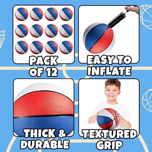 Bedwina Mini Rubber Basketball Balls for Kids - (Pack of 12) 7 Inch, Size 3 - Pool Basketball Hoop Set, Outdoor & Indoor Small Hoops Carnivals, Game Prizes - style: 12-pcs