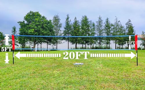 Zdgao Badminton Sets for Backyard, Portable Badminton Net with Tension Adjuster, Badminton Racket Set of 4, 3 Nylon Shuttlecocks, Boundary Line and Carry Bag for Backyard Beach Family Games - color: RED&BLUE