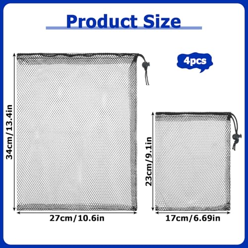 4 PCS Mesh Drawstring Bag, Black Nylon Mesh Ball Bag, Multipurpose Storage Bags for Collecting Half Balls, Tennis, Toys, Beach, Sports Gym, Travel
