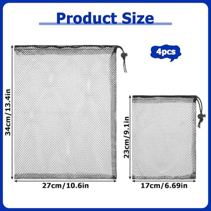 4 PCS Mesh Drawstring Bag, Black Nylon Mesh Ball Bag, Multipurpose Storage Bags for Collecting Half Balls, Tennis, Toys, Beach, Sports Gym, Travel