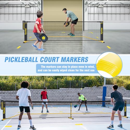 Portable Pickleball Net for Driveway, 22 FT Regulation Size & 11 FT Half Court Size Pickle Ball Net with Ball Collector, 2-in-1 Pickle Ball Net with Carry Bag for Garages Backyard - style: Pickleball Net with Court Markers