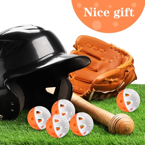 VioraWhite Mini Practice Baseballs 1. 65 Inch Small Baseball Training Lightweight Hollow with a Drawstring Bag for Hitting, Batting Training Use - color: Orange and White