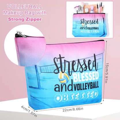 10 Pcs Volleybal Makeup Bag Gifts for Women Ladies Sport Inspirational Zipper Volleybal Cosmetic Pouch Bulk Travel Toiletry Bags Accessories for Sports Lovers Players Coach Team Gifts