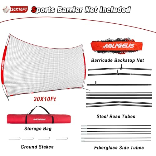Sports Barrier Net,Sports Net,Barricade Backstop Net,Perfect for Baseball,Softball,Soccer, Basketball,Lacrosse - style: 20X10Ft-Red