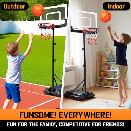 Kids Portable Basketball Hoop, Adjustable Height 38-75in/3.2-6.2FT Tall Toddler Basketball Toy, Fillable Base, Indoor Outdoor Backyard Pool Sport Game Gift for Boy Girl Ages 3 4 5 6 7 8 Years Old - style: SET1