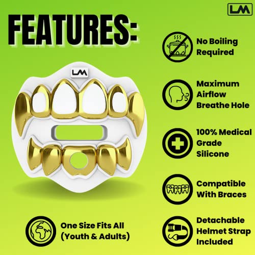 Loudmouth Football Mouth Guard - 3D Chrome Grillz Football Mouthpiece, Fits Adult & Youth, Mouth Guard Accessories (3D Grillz - Chrome White/Gold) - color: 3d Grillz - Chrome White/Gold
