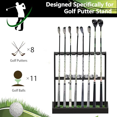 Golf Club Holder Stand,Wooden Golf Club Rack -Indoor Display Rack,Golf Club Organizer for 8 Clubs and 11 Balls Storage,Golf Rack for Storage Sports Outdoors Wall Garage