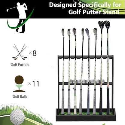 Golf Club Holder Stand,Wooden Golf Club Rack -Indoor Display Rack,Golf Club Organizer for 8 Clubs and 11 Balls Storage,Golf Rack for Storage Sports Outdoors Wall Garage