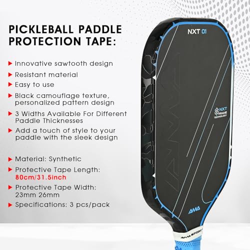 PICKLETECH Pickleball Paddle Protection Tape - Paddle Head Edge Guard - Racket Edge Protection Tape -Fit Perfectly Curved Edge -No Wrinkling - color: Black Camo, size: Width 20mm