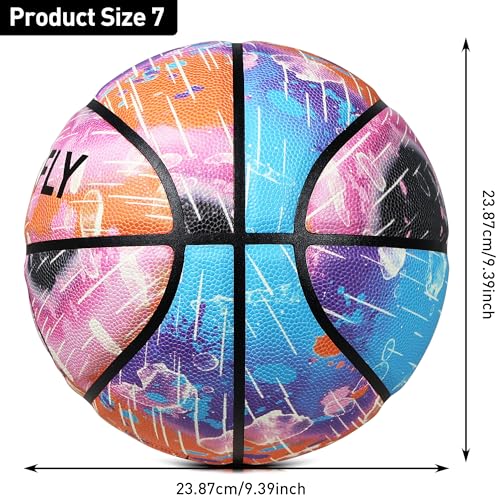Glow in The Dark Basketball, Glowing PU Leather Basketball, Luminous Training Basketball Size 7 Gift for Men Women, Indoor Outdoor Night Basketball Game