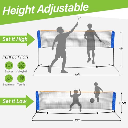 Adjustable Height Portable Badminton Net, Competition Multi Sports Indoor Outdoor Net for Kids Volleyball, Pickleball, Soccer Tennis, Lawn Tennis, Easy Setup for Backyard, Beach, Carry Bag Included