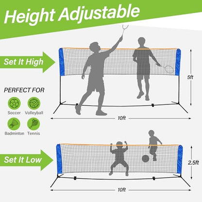 Adjustable Height Portable Badminton Net, Competition Multi Sports Indoor Outdoor Net for Kids Volleyball, Pickleball, Soccer Tennis, Lawn Tennis, Easy Setup for Backyard, Beach, Carry Bag Included