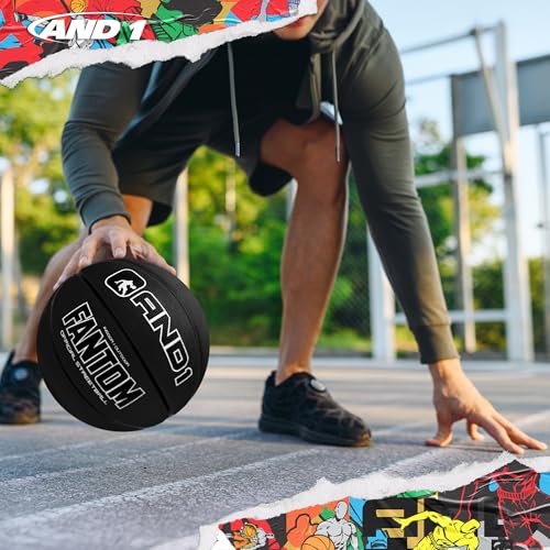 AND1 Fantom Rubber Basketball: Official Regulation Streetball - Deep Channel Construction, Made for Indoor Outdoor - color: Black, style: Basketball
