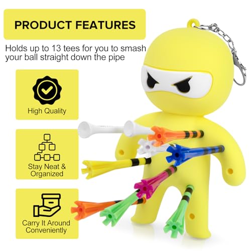 Golf Tee Holder, Ninja Portable Funny Golf Tees Holder Keychain Golf Gift Golf Accessories for Men & Women - color: Yellow