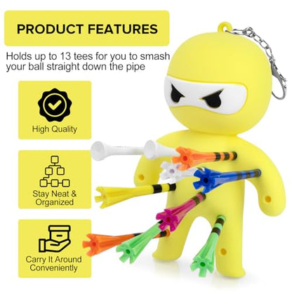 Golf Tee Holder, Ninja Portable Funny Golf Tees Holder Keychain Golf Gift Golf Accessories for Men & Women - color: Yellow