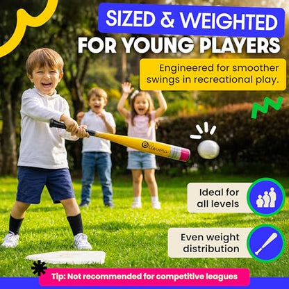 Pencil Bat - Plastic Youth Baseball Bat and Ball Set - Reinforced Durable Barrel ~29" - Backyard Baseball Games Gift - Balanced Weight - Easy to Swing