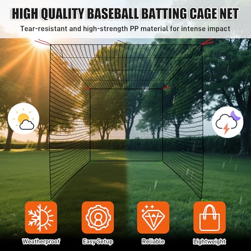Baseball Batting Cage Net, 10x10x20/10x10x35ft Softball Baseball Batting Netting for Backyard, Portable Hitting Practice Training Only Net with Carabiners & Carry Bag for Home Indoor Outdoor