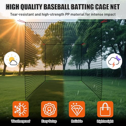 Baseball Batting Cage Net, 10x10x20/10x10x35ft Softball Baseball Batting Netting for Backyard, Portable Hitting Practice Training Only Net with Carabiners & Carry Bag for Home Indoor Outdoor
