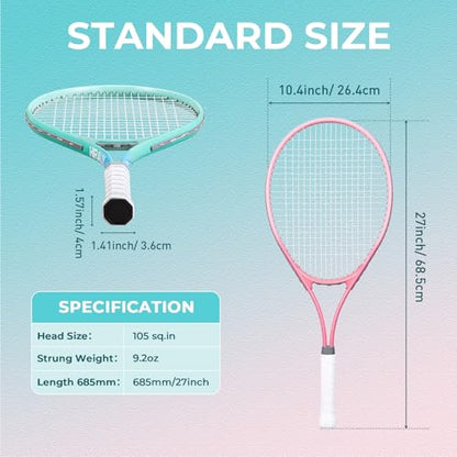 HIRALIY Tennis Rackets 2 Pack for Adults Beginners - 27 Inch Lightweight Aluminum Tennis Racquet Set with 3 Balls & Carry Bag - Vibration Dampening & Large Sweet Spot for Men Women Couples