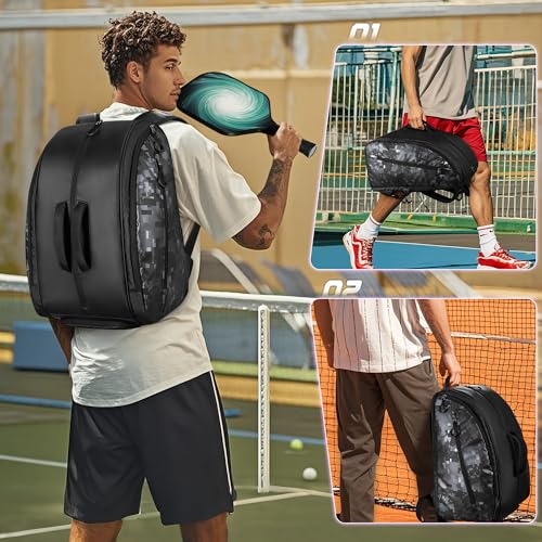 Smasrob Pickleball Bag Fits 4 Pickleball Paddles, Pickleball Backpack with Laptop Pocket, Shoe Compartment and Fence Hook - color: Black