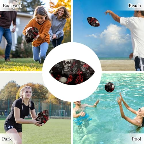American Football, Official Size 11.9 x 7.3 Inch, Premium Composite Leather High-Grip Ball with Pro-Style Lacing, Unique Prints for Training, Games & Gifts - color: Dark Skull Fire