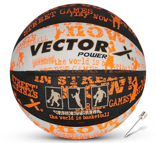 Vector X Power Basketball | for Men & Boys | Material: Rubber | Water Resistant Ball | Moisten Needle Before Insterting