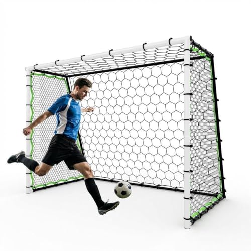 7x5 Ft Soccer Rebounder Net Goal, Iron Frame with PE Net, Includes 4 U-Shaped Ground Stakes, Backyard Soccer Training Equipment for Passing, and Ball Control