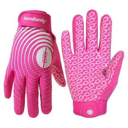 HANDLANDY Youth Football Gloves, Kids Sticky Receiver Gloves,Super Grip Football Glove Best Gift for Boys,Girls - color: Pink and White, size: X-Small-Youth