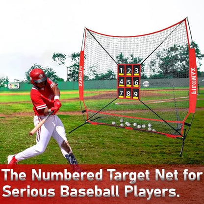 7x7ft Baseball & Softball Practice Net with Numbered Strike Zone - Heavy Duty Portable Hitting Pitching Training Net for Pitching Accuracy & Hitting Practice, Portable with Carry Bag.