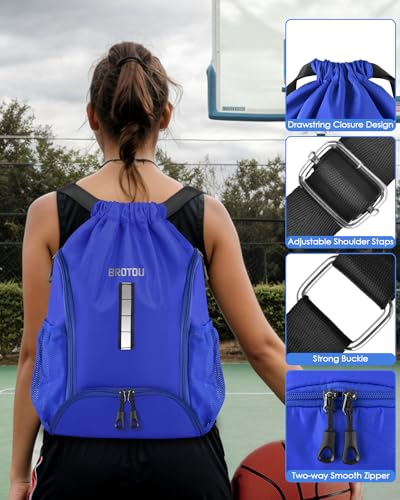 BROTOU Soccer Drawstring Backpack, Basketball Bag, Volleyball Football Bags with Ball and Shoe Compartment - color: Blue